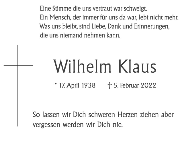 Wir trauern um Willi Klaus